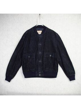 Ponte Vecchio Mens Navy Suede Bomber Jacket Sz IT 50 Button Front Made In Italy
